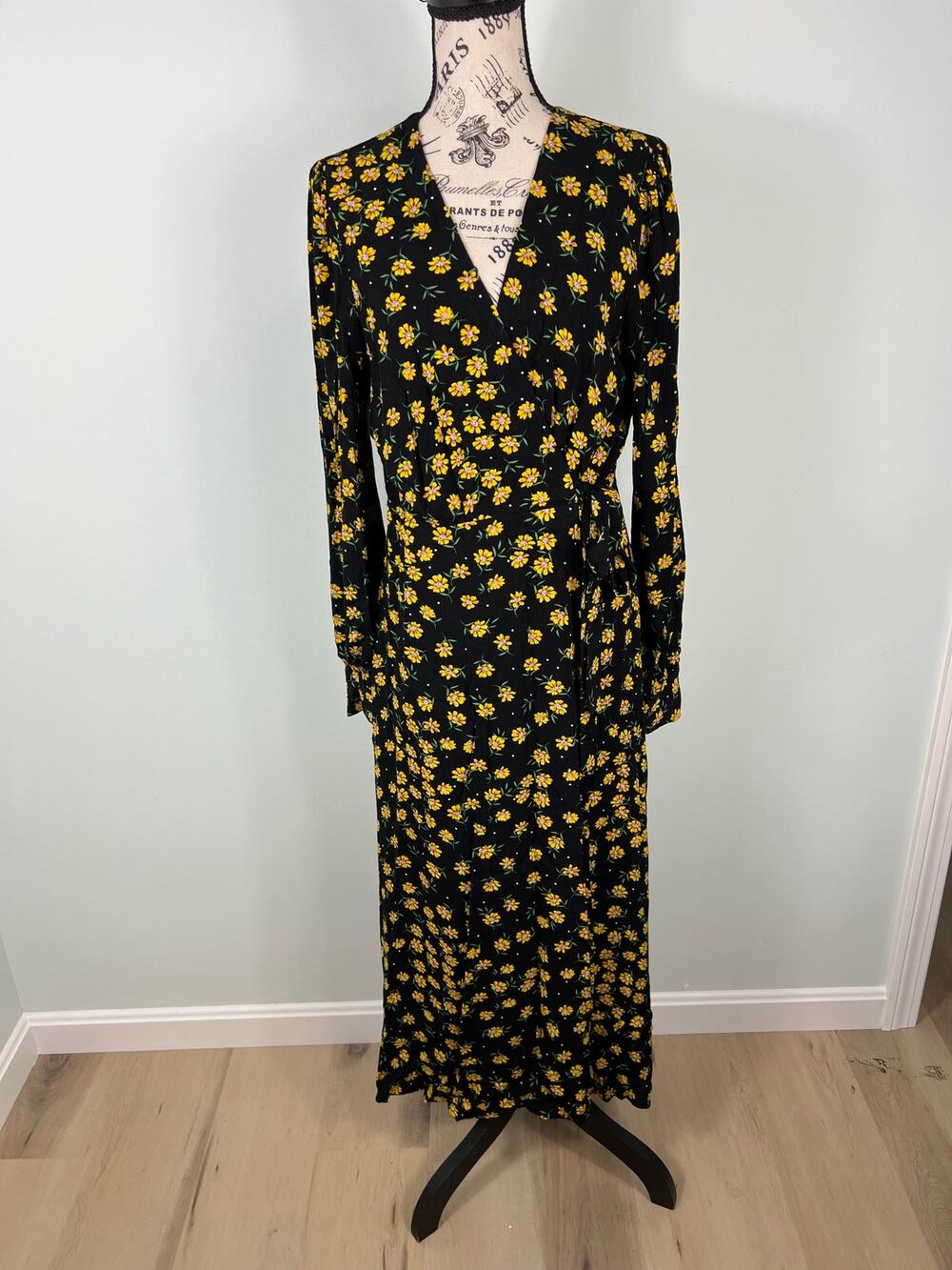 NWT Lost + Wander Sunflower long sleeve v-neck Maxi Wrap Dress